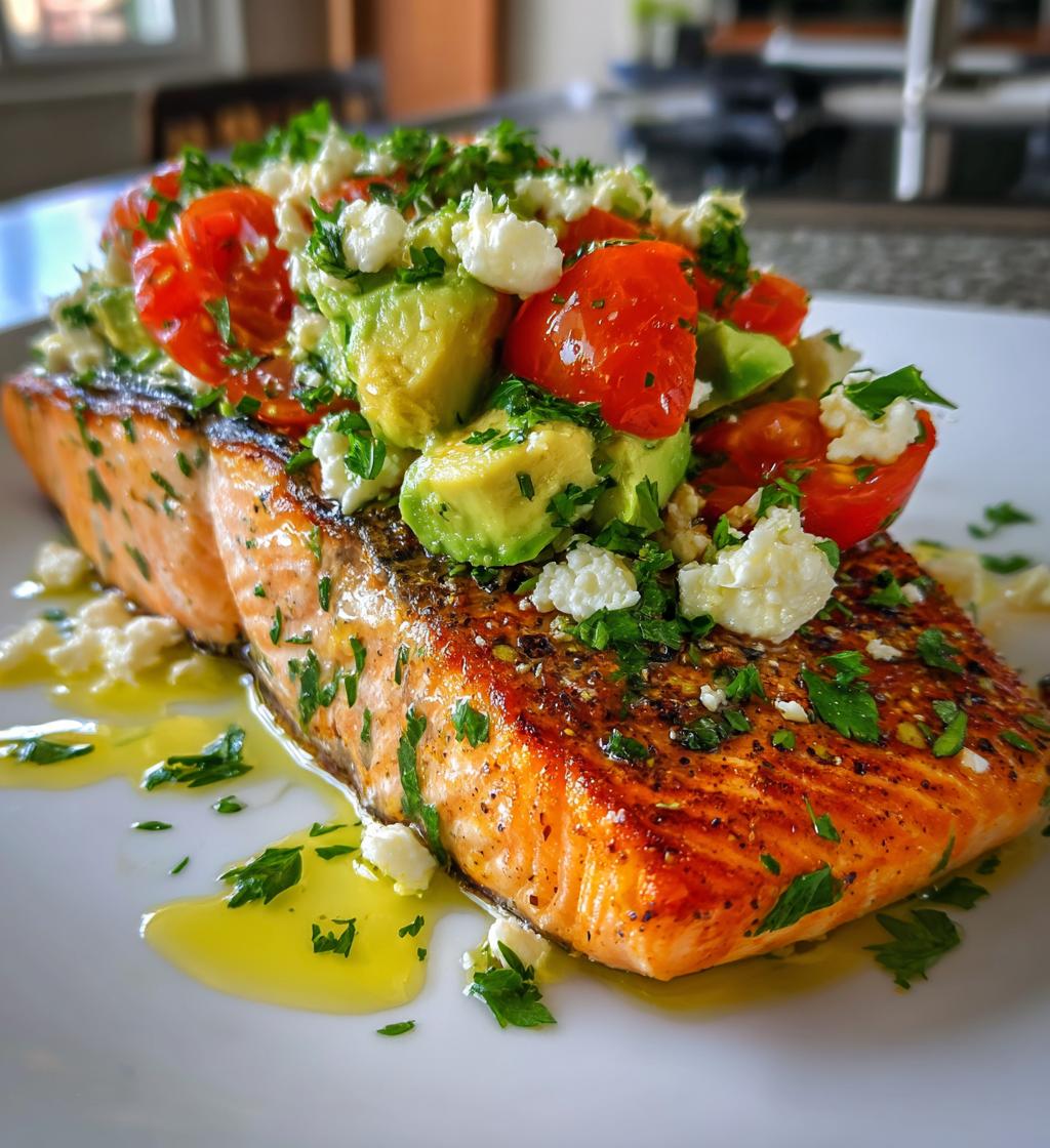 baked salmon with avocado feta