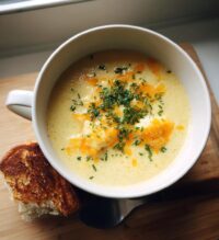 cauliflower soup with cheddar and garlic