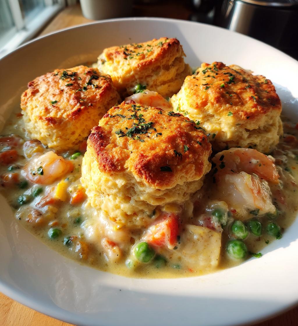 cheddar bay biscuit seafood pot pie - detail 1