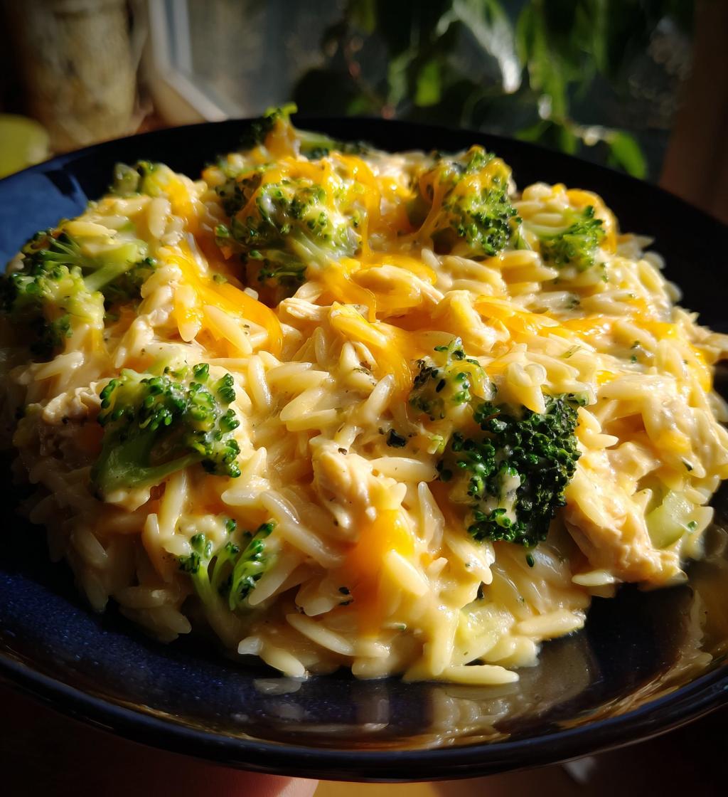 cheesy chicken broccoli orzo recipe
