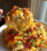 cheesy crack chicken spaghetti bake