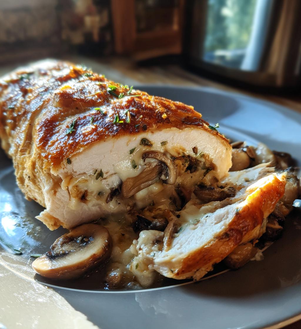 cheesy garlic butter mushroom stuffed chicken