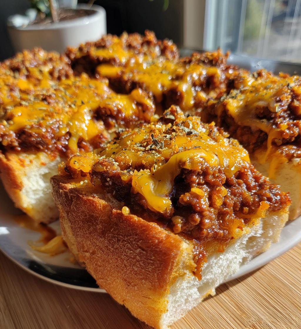 cheesy sloppy joe garlic bread
