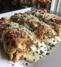 chicken alfredo lasagna rolls