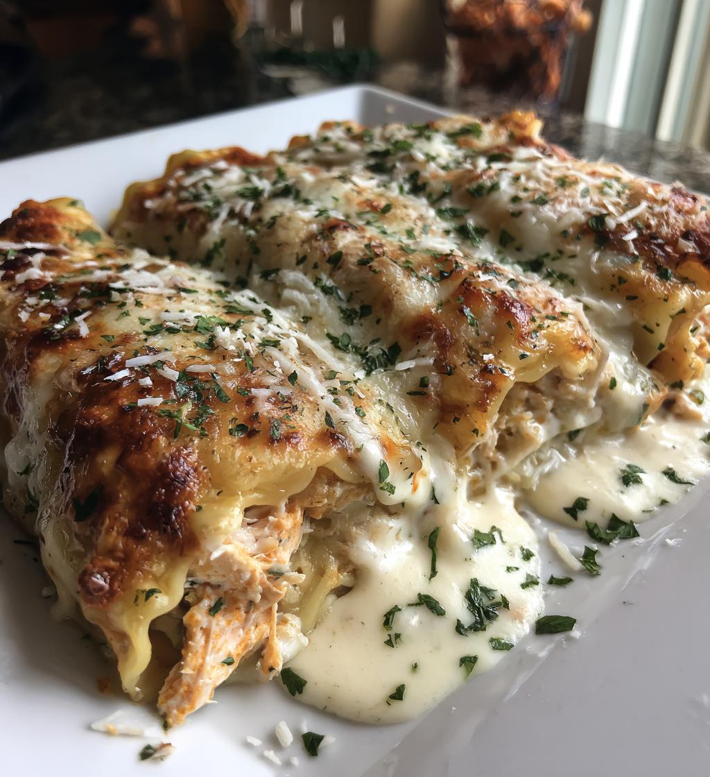 chicken alfredo lasagna rolls