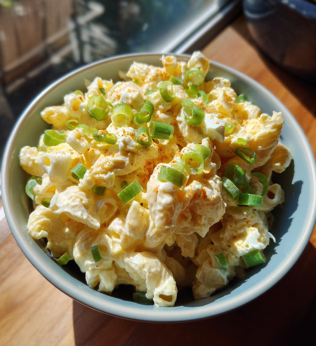 creamy deviled egg pasta salad