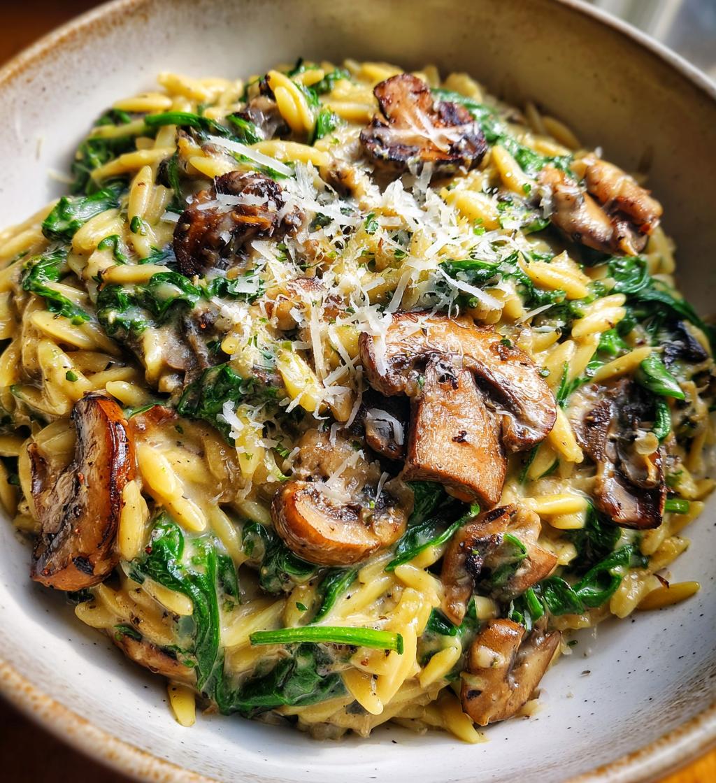 creamy spinach and mushroom orzo a one pan comfort dish in just 30 minutes