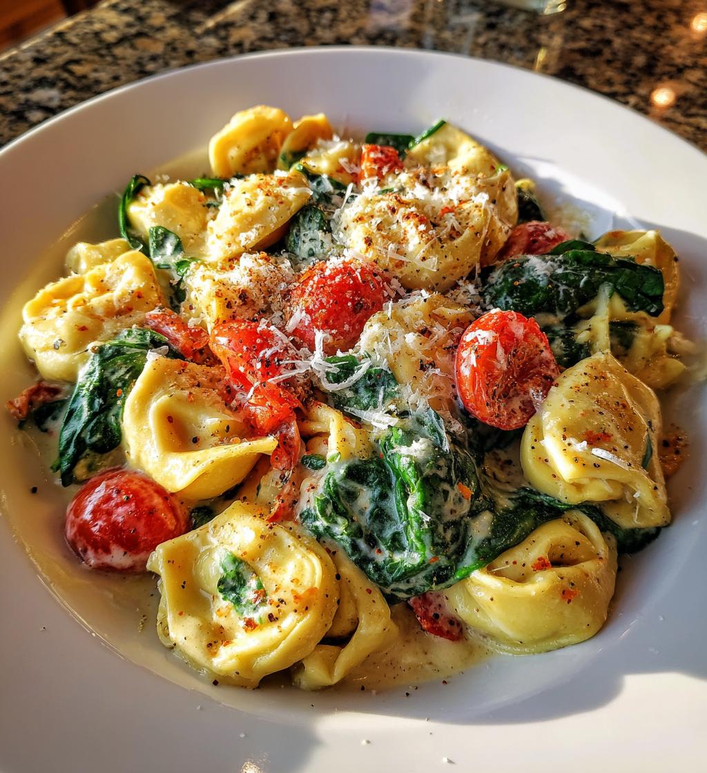 creamy tortellini with spinach tomatoes