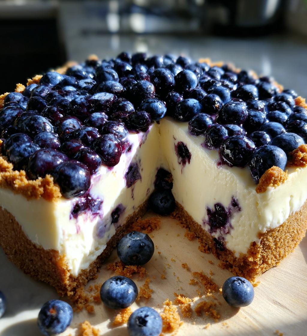 fresh blueberry cheesecake with homemade crust - detail 1