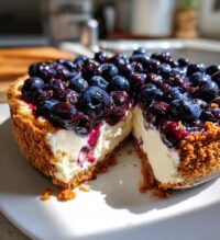 fresh blueberry cheesecake with homemade crust