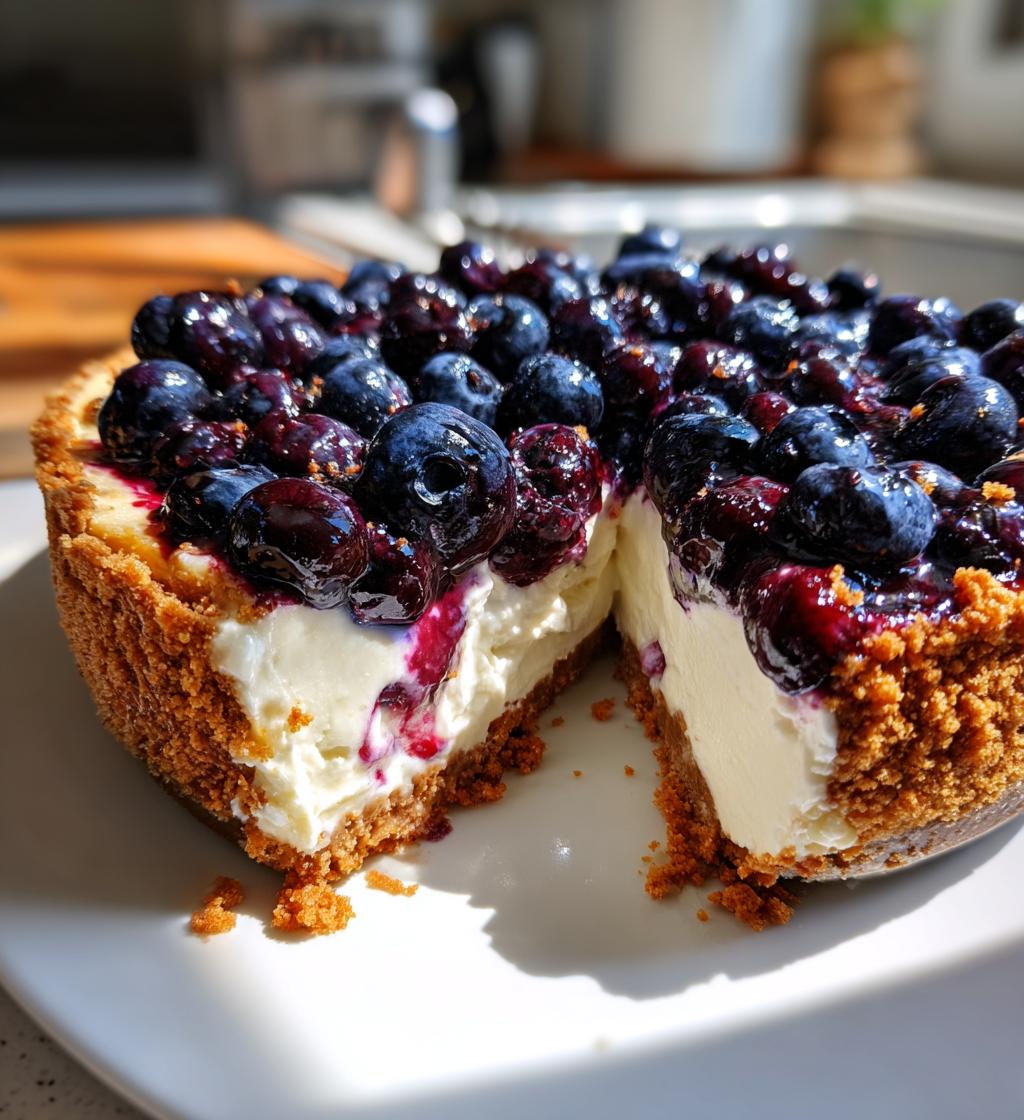 fresh blueberry cheesecake with homemade crust