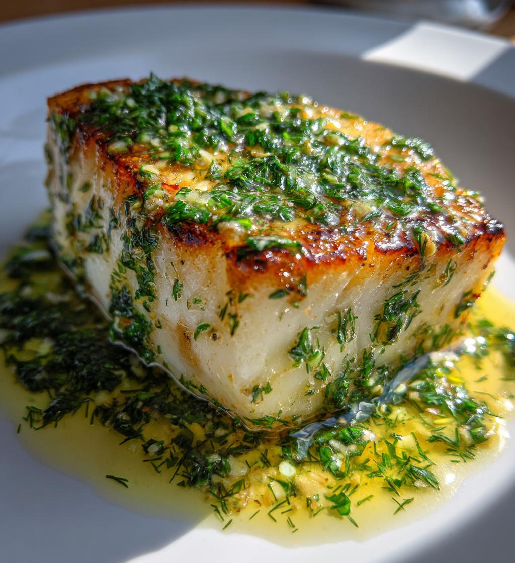 golden seared cod with herb butter sauce