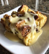 grandmas old fashioned bread pudding with vanilla sauce