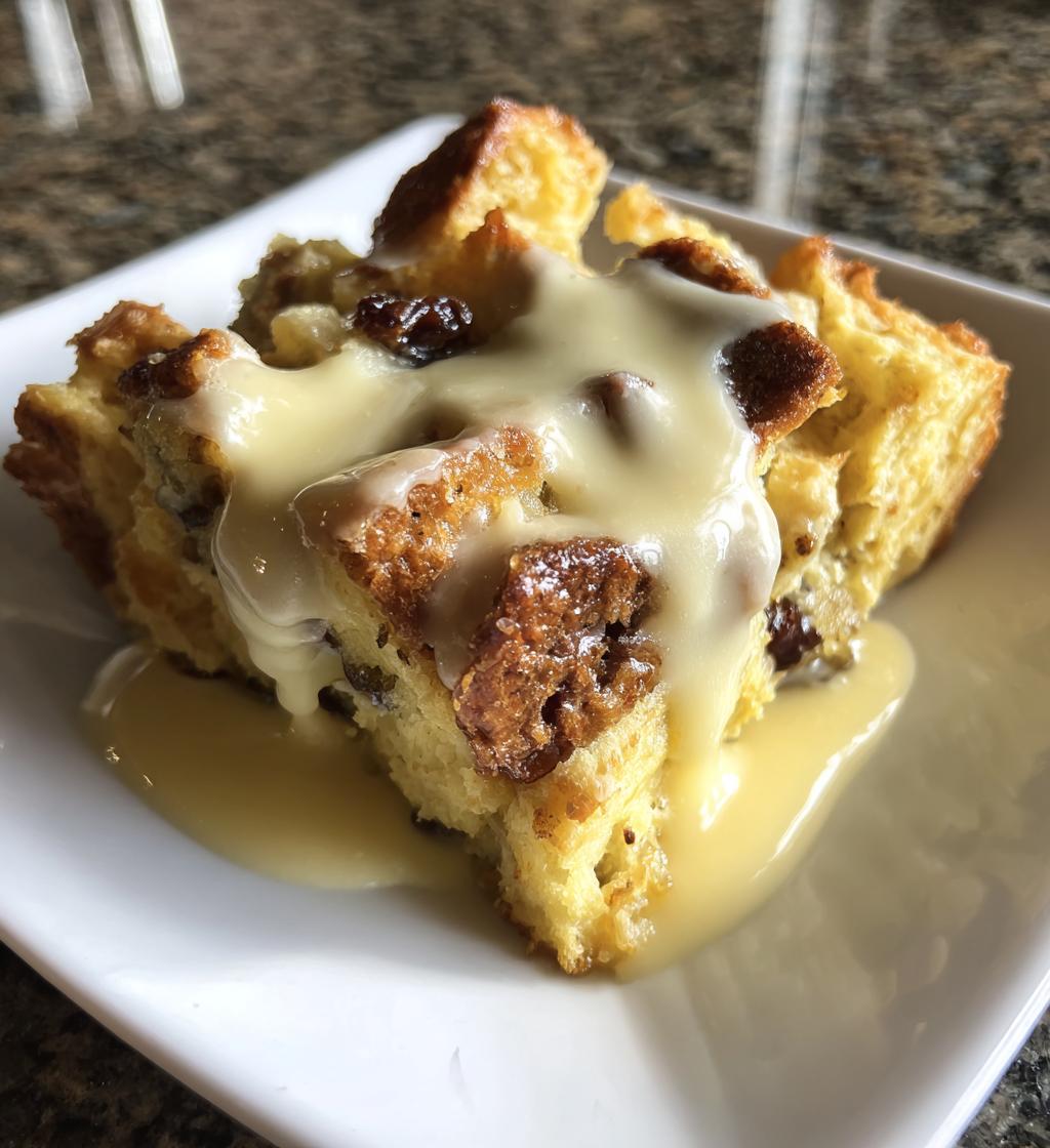 grandmas old fashioned bread pudding with vanilla sauce