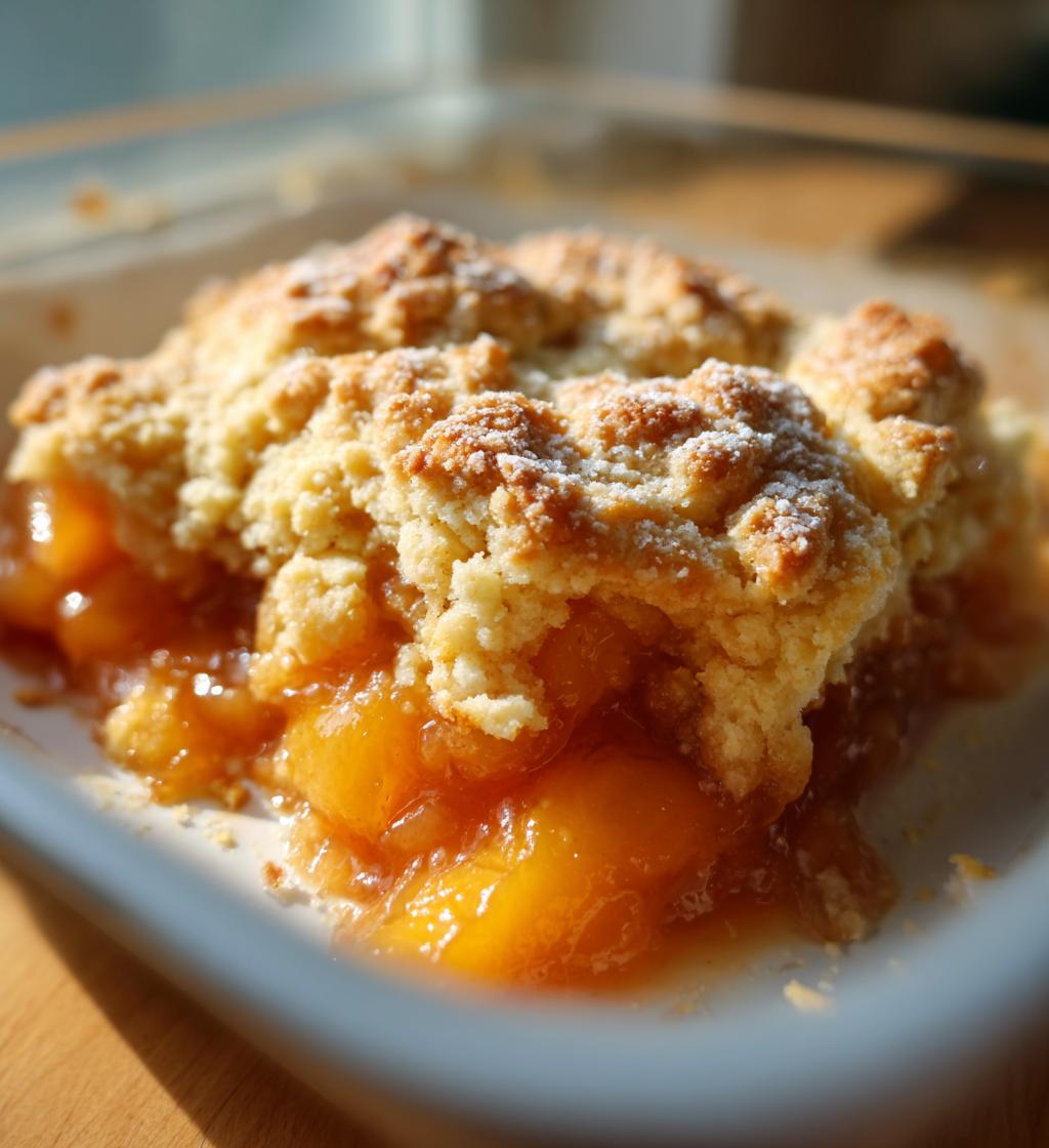 hot peach cobbler right out of the oven