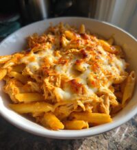 how to make dump and bake buffalo chicken pasta