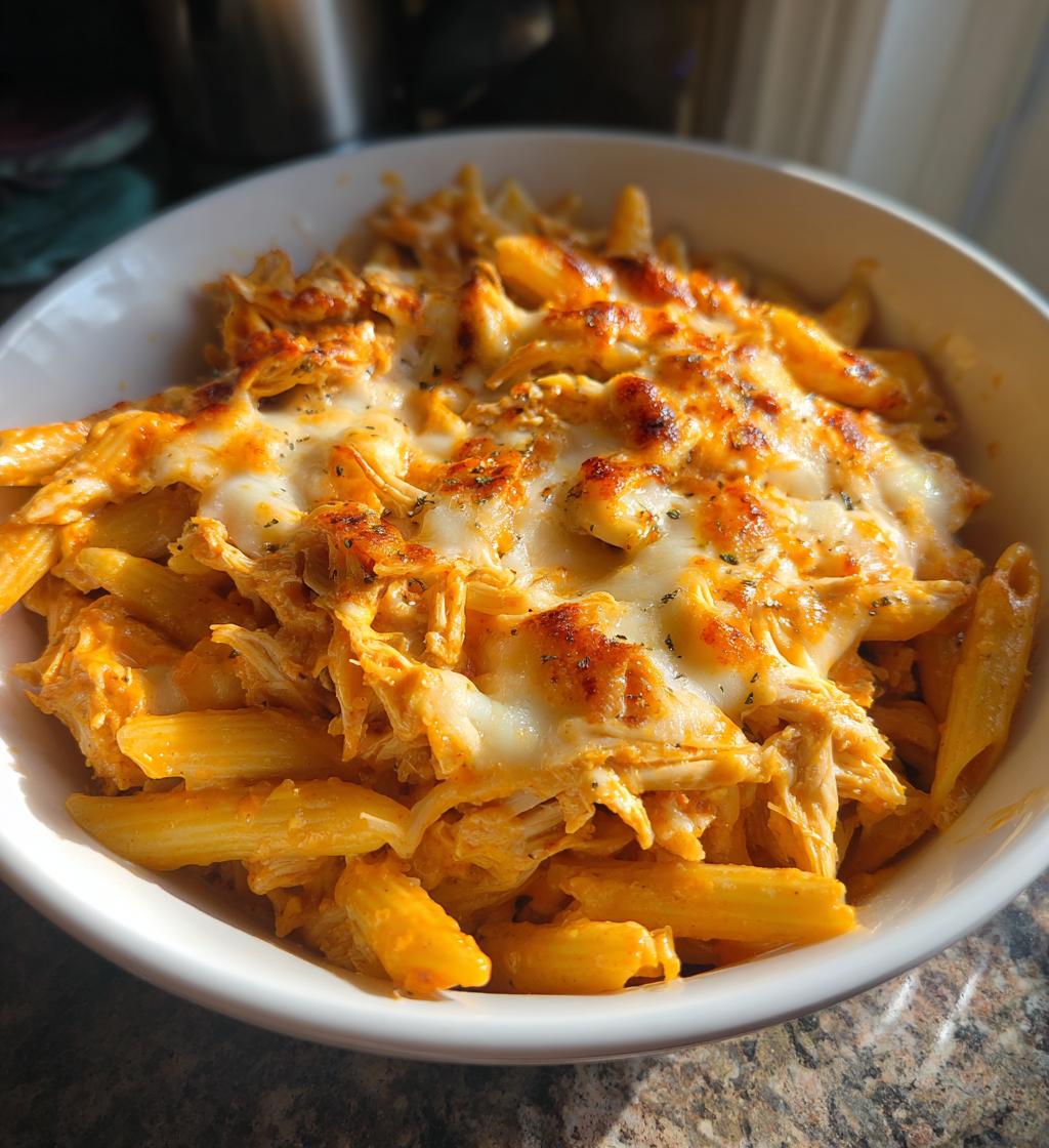 how to make dump and bake buffalo chicken pasta