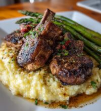 lamb chops over lobster mash with asparagus recipe