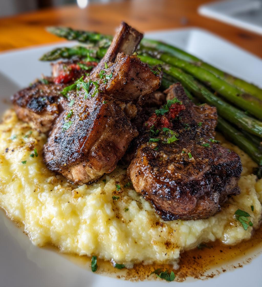 lamb chops over lobster mash with asparagus recipe