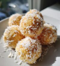 no bake coconut cookie balls chocolate centers