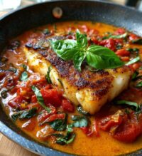 pan seared cod in white wine tomato basil sauce