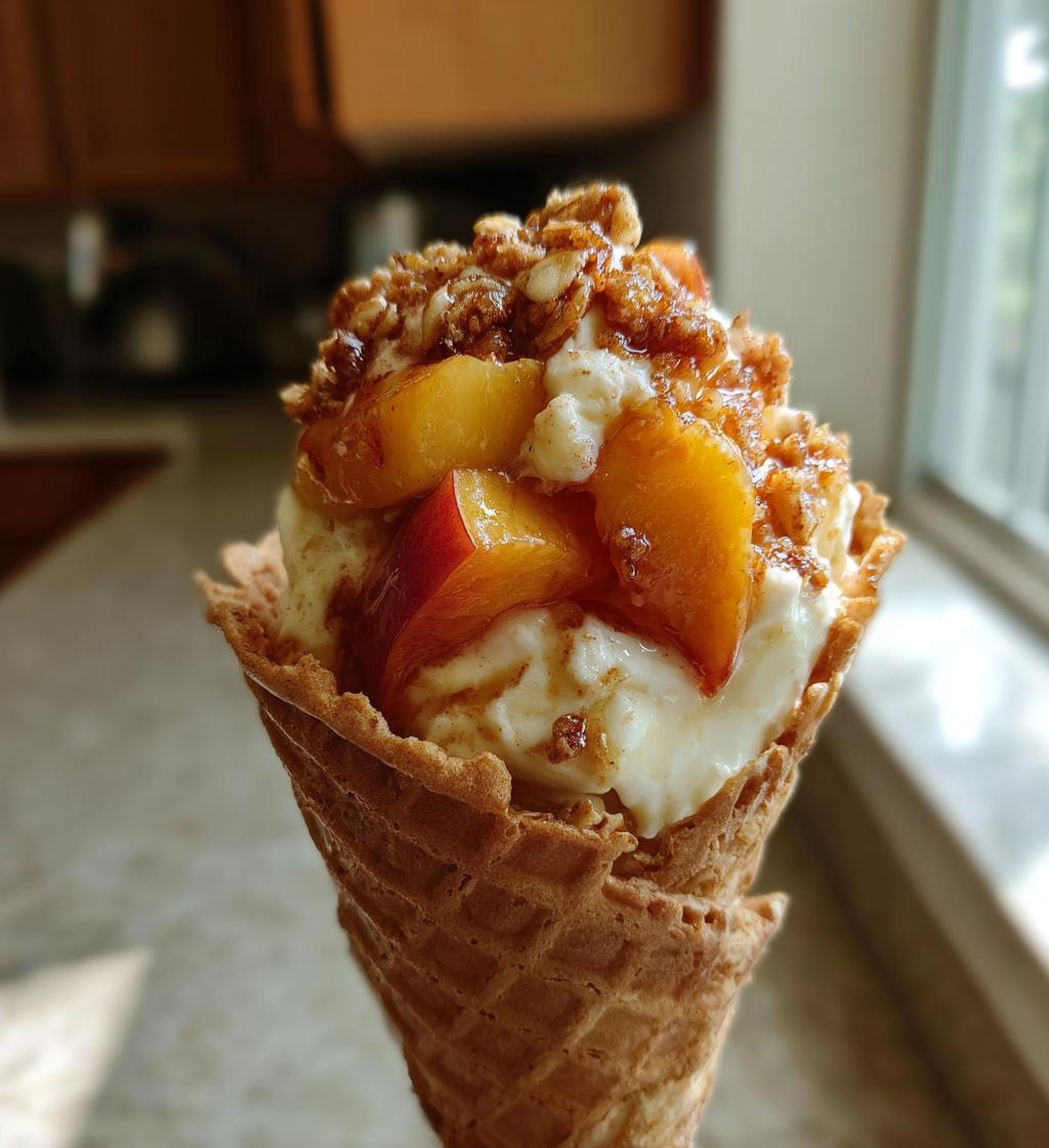 peach cobbler cheesecake cones