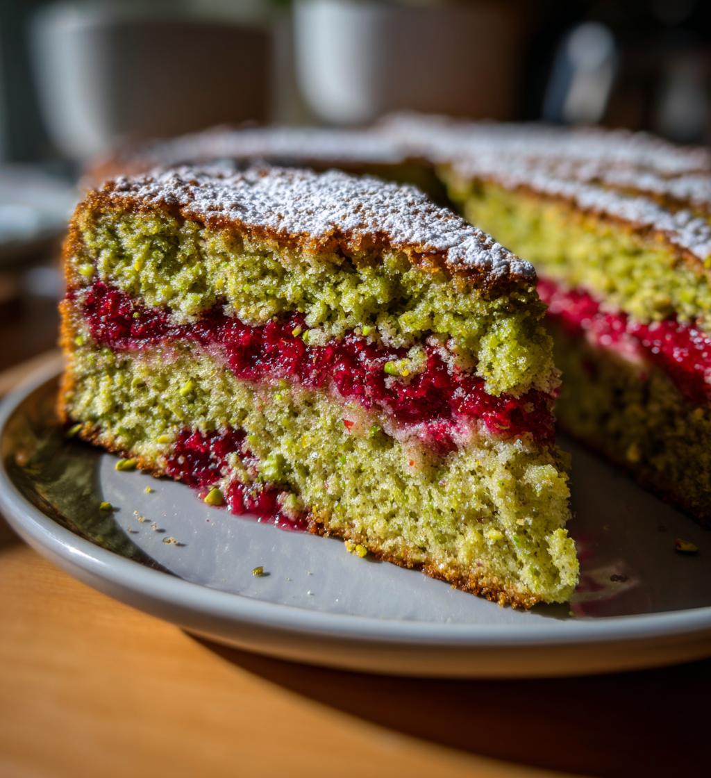 pistachio raspberry cake - detail 1
