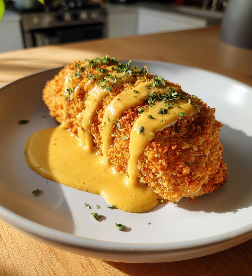 pretzel chicken with mustard cheddar sauce - detail 1