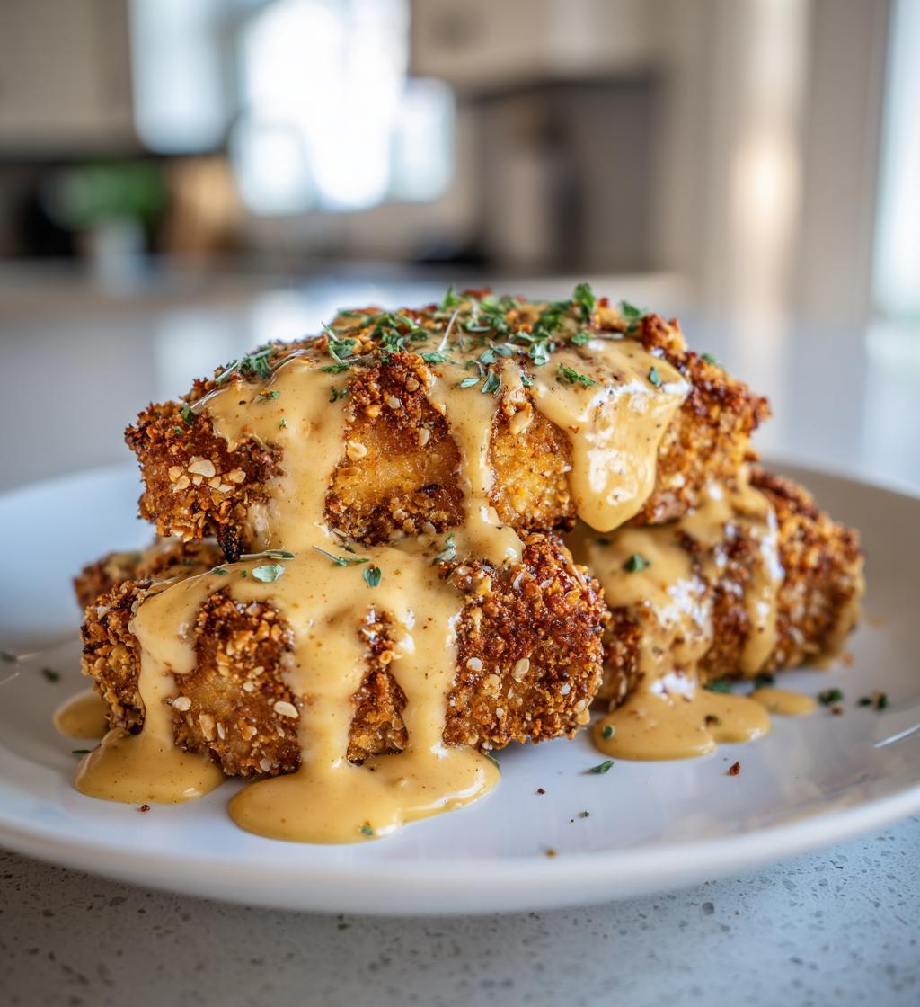 pretzel chicken with mustard cheddar sauce