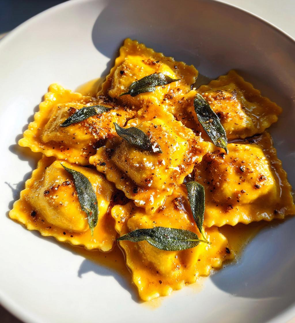 pumpkin ravioli with brown butter sauce