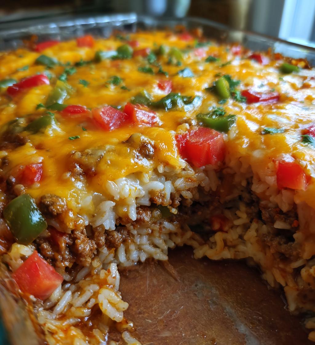 quick and hearty hamburger rice casserole for a comforting dinner