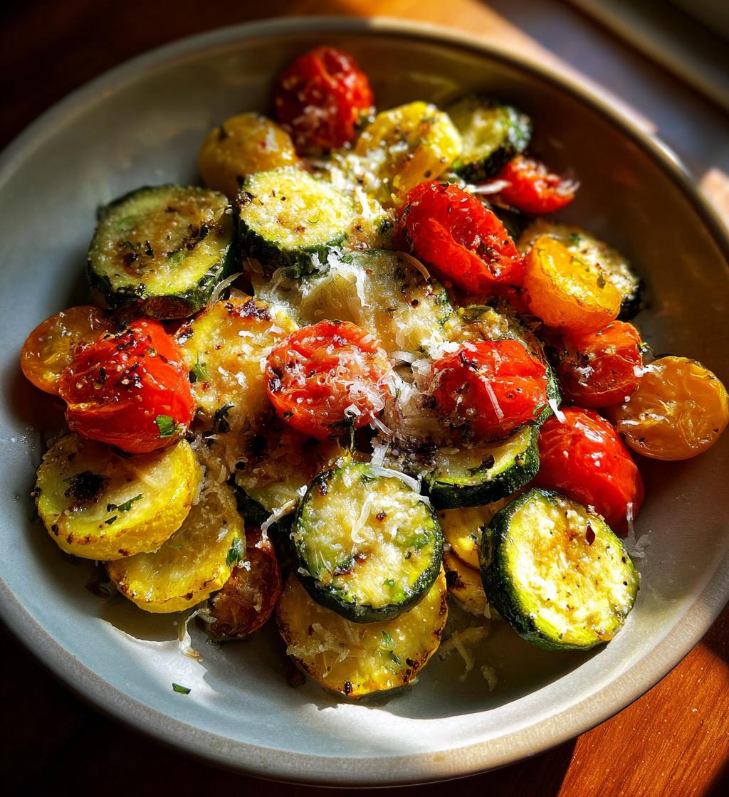 roasted garlic parmesan zucchini squash and tomatoes