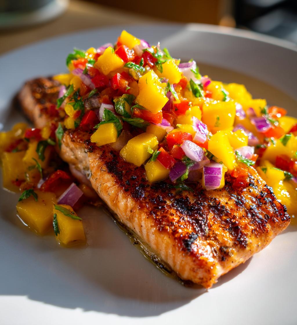 salmon with mango salsa - detail 1