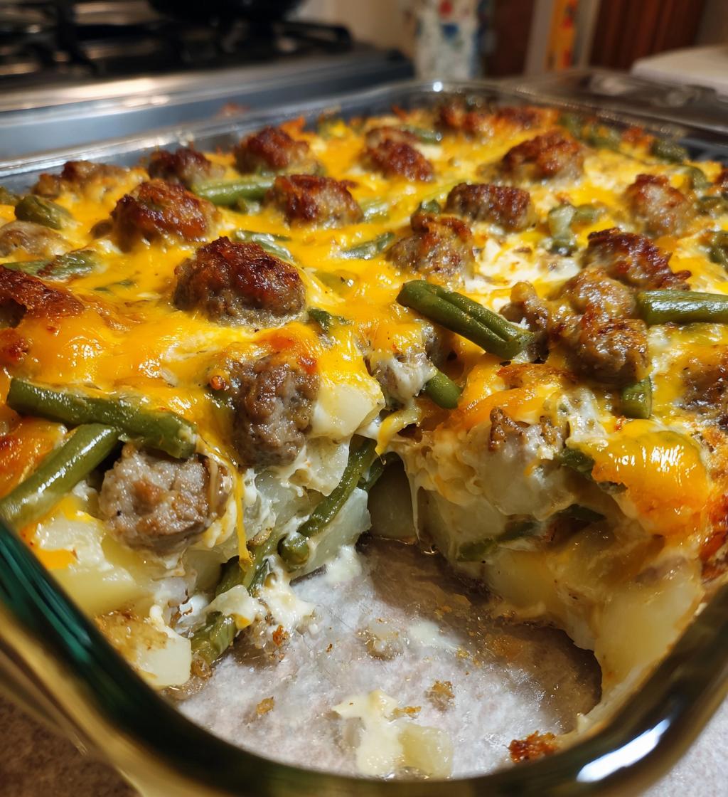 sausage green bean potato casserole - detail 1
