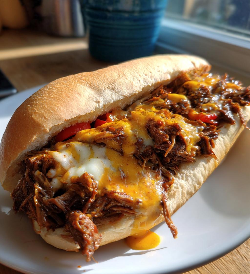 slow cooker shredded beef sandwiches