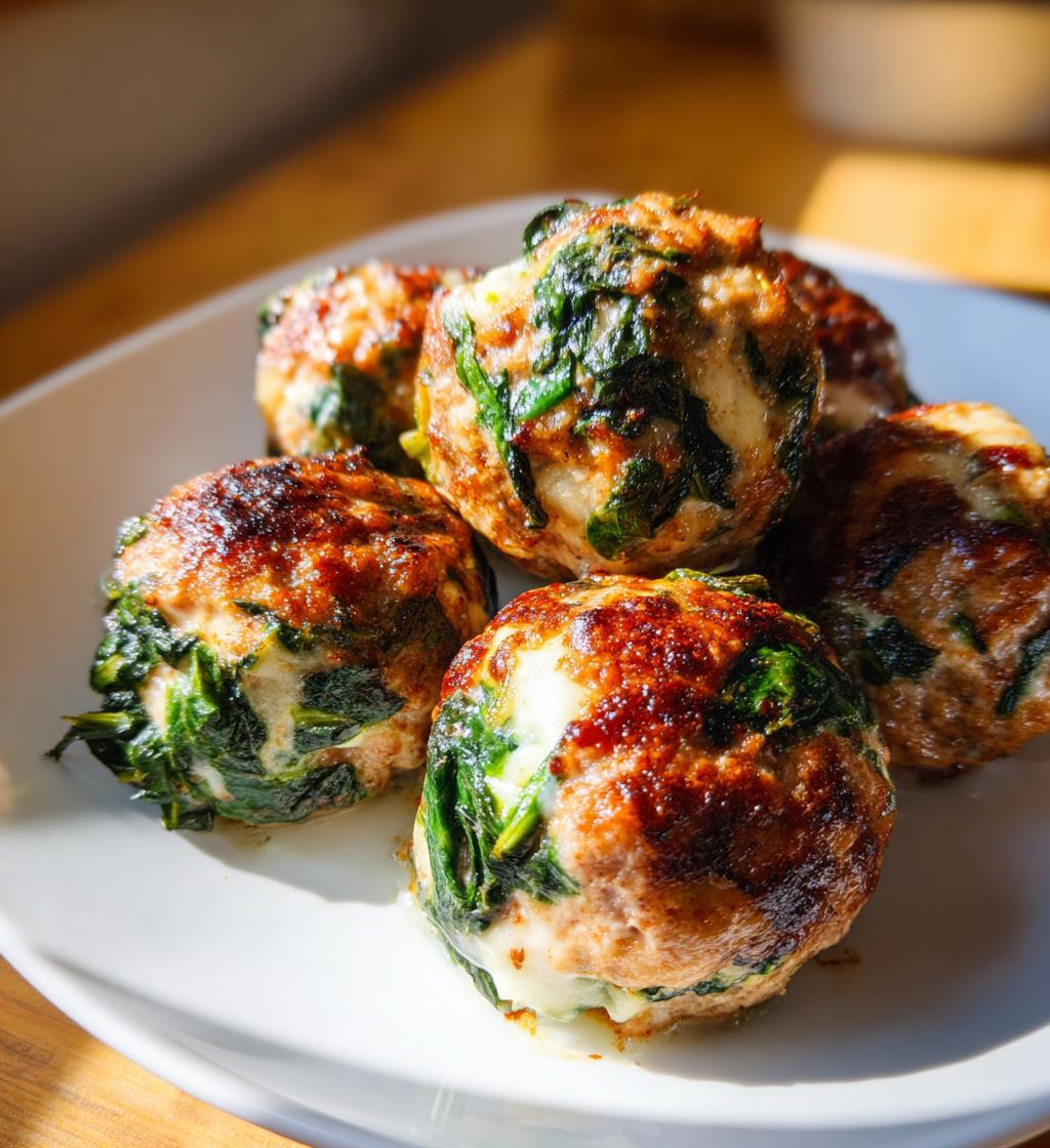 spinach garlic meatballs stuffed with mozzarella - detail 1
