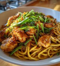 sticky garlic chicken noodles