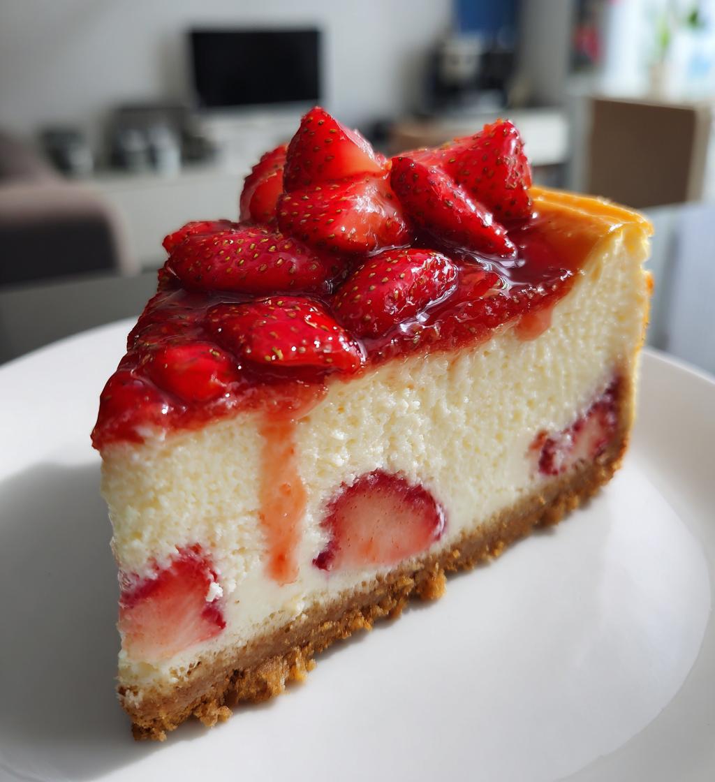 strawberry glazed cheesecake - detail 1