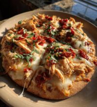 tuscan garlic chicken pita pizzas