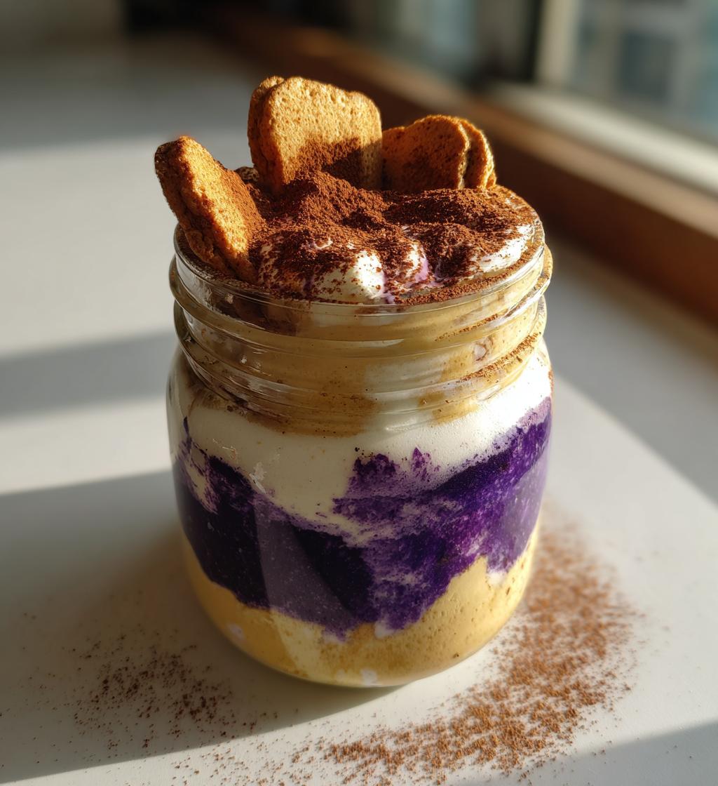 ube tiramisu in a jar