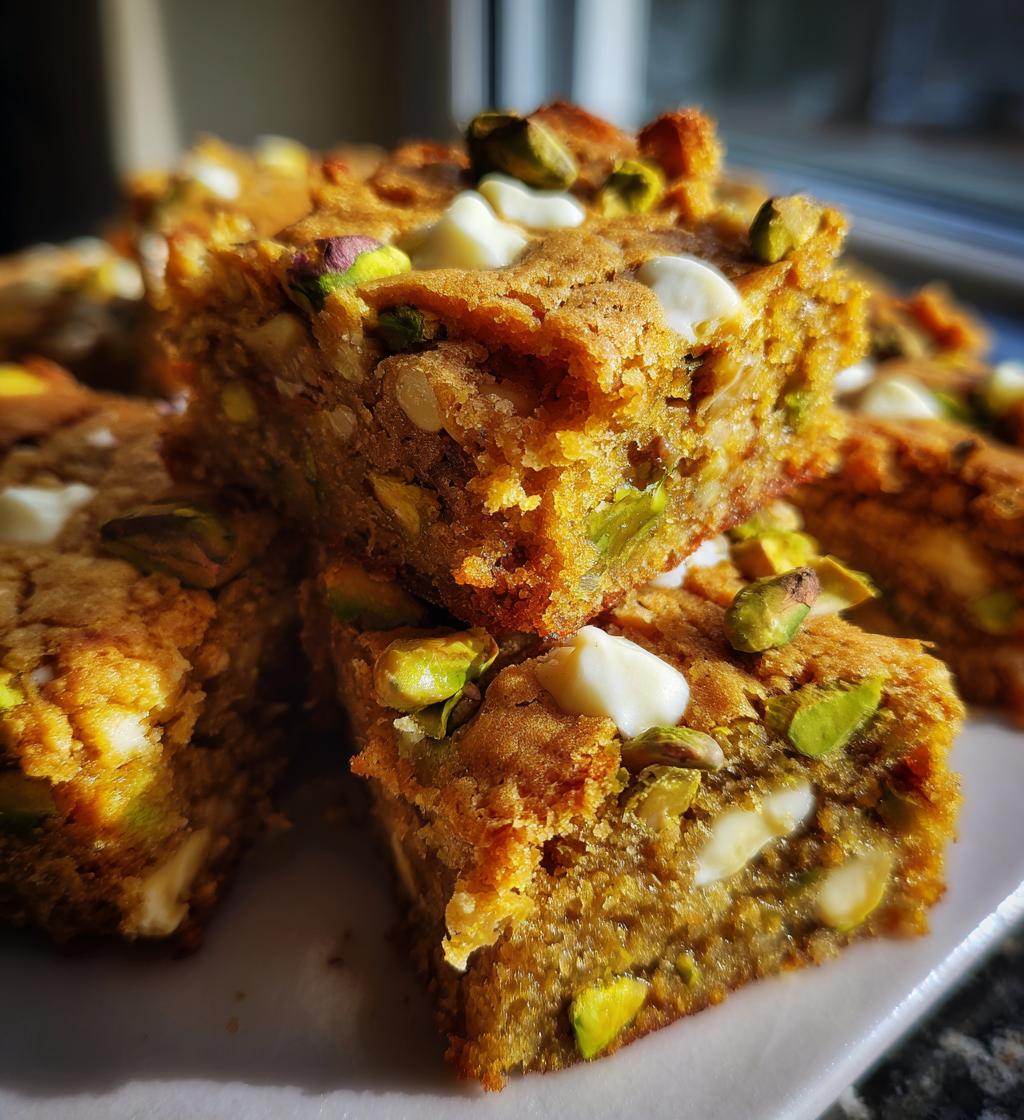 white chocolate pistachio blondies