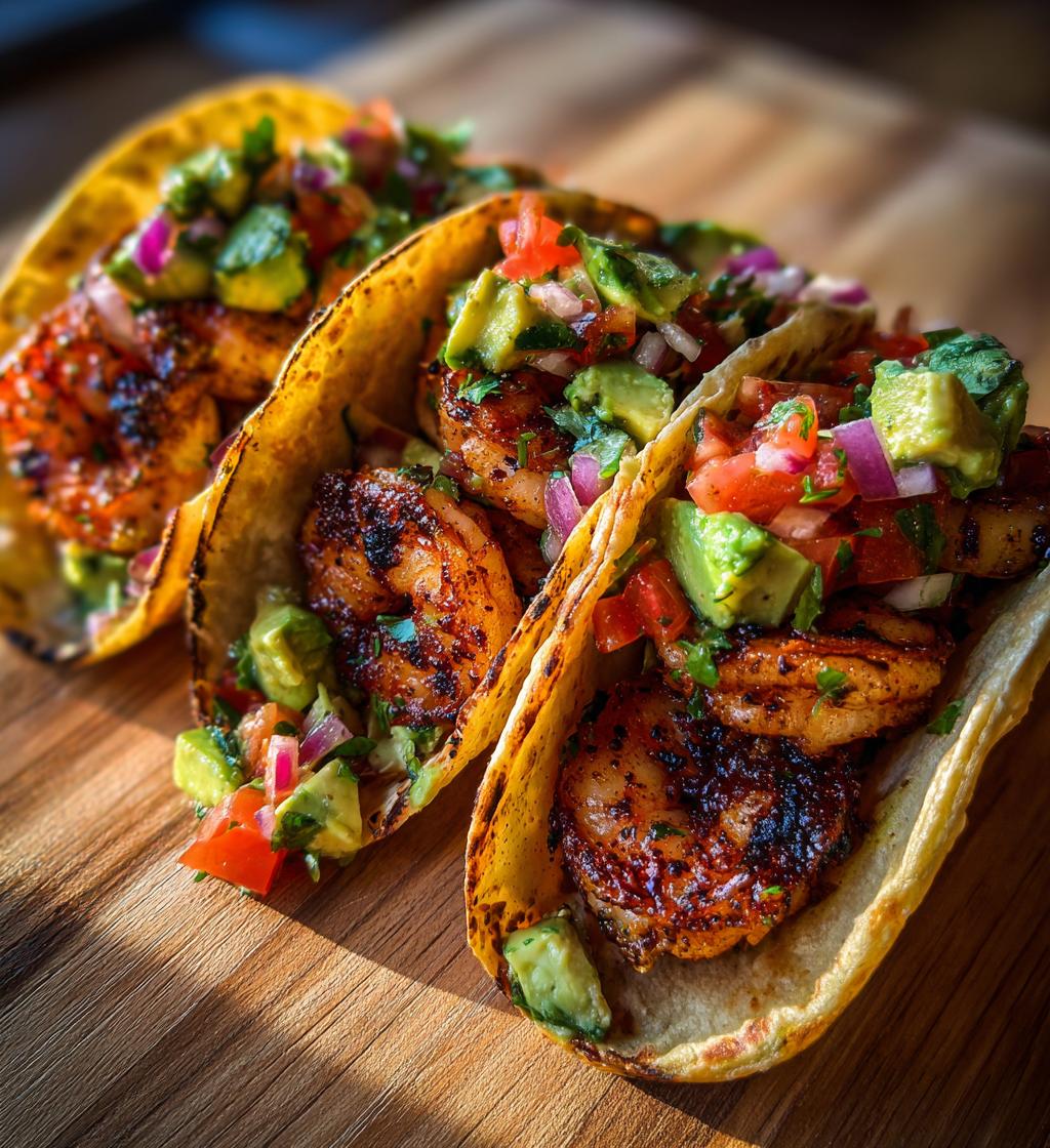 grilled shrimp tacos with avocado salsa