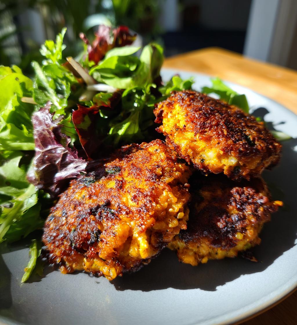 black-eyed pea fritters with greens