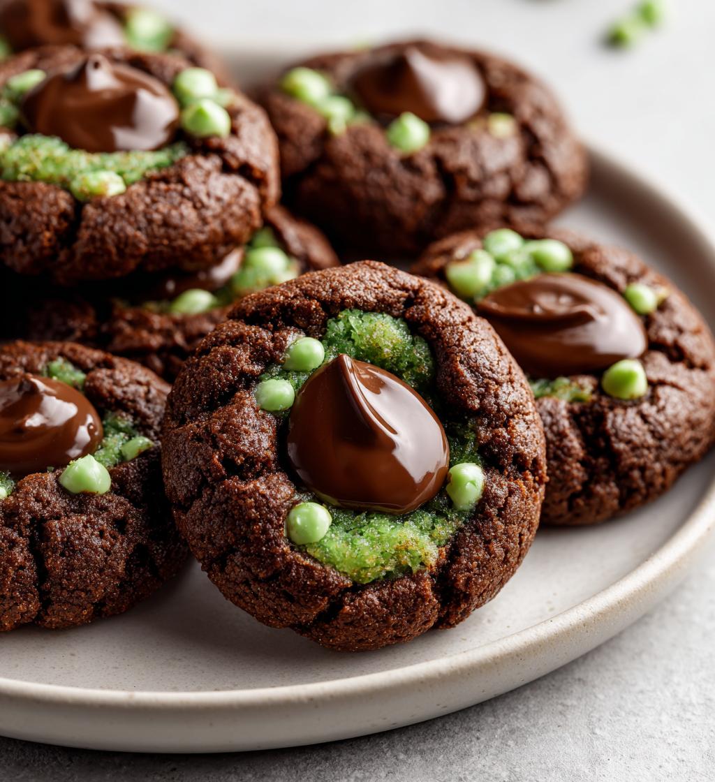 chocolate mint thumbprint cookies