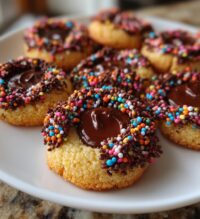chocolate sprinkle thumbprint cookies