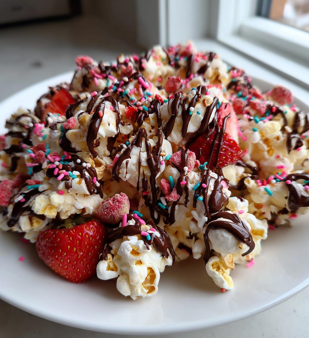 chocolate-strawberry valentine popcorn munch