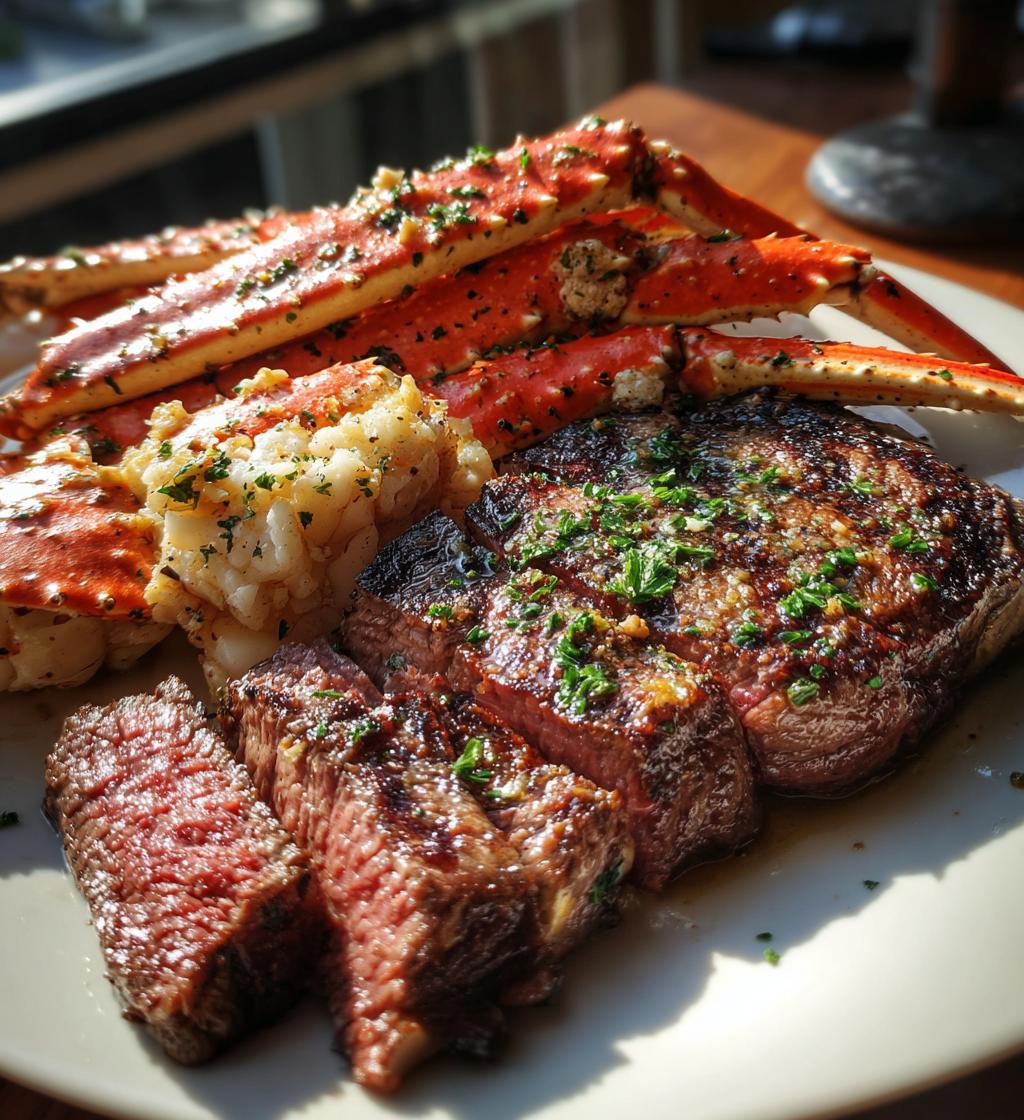 crab legs and steak dinner