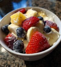 fruit salad with vanilla pudding and cool whip