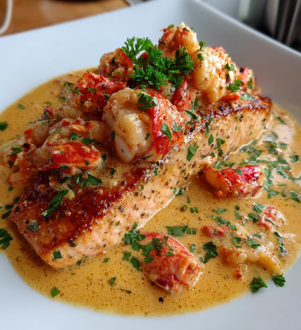 salmon with lobster cream sauce