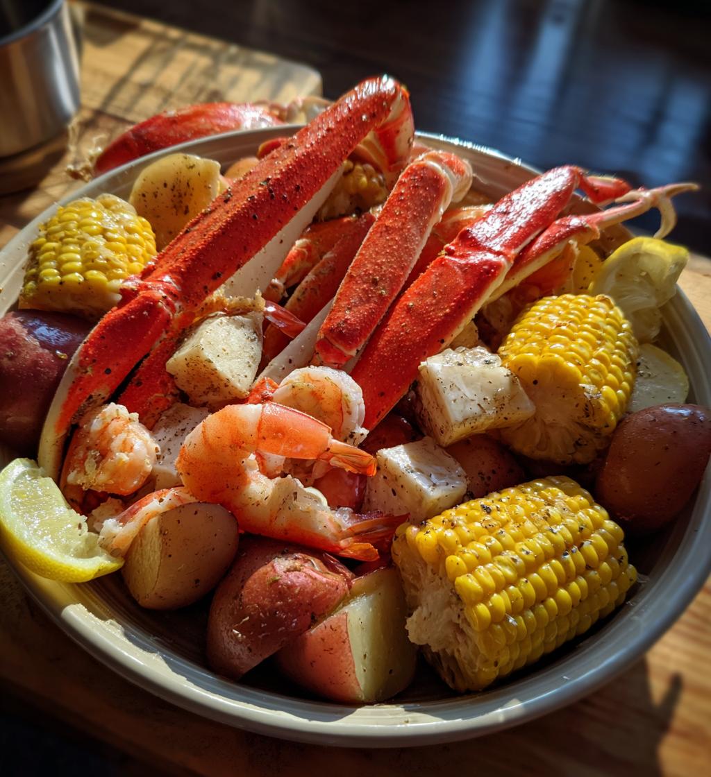 seafood boil with crab legs and shrimp